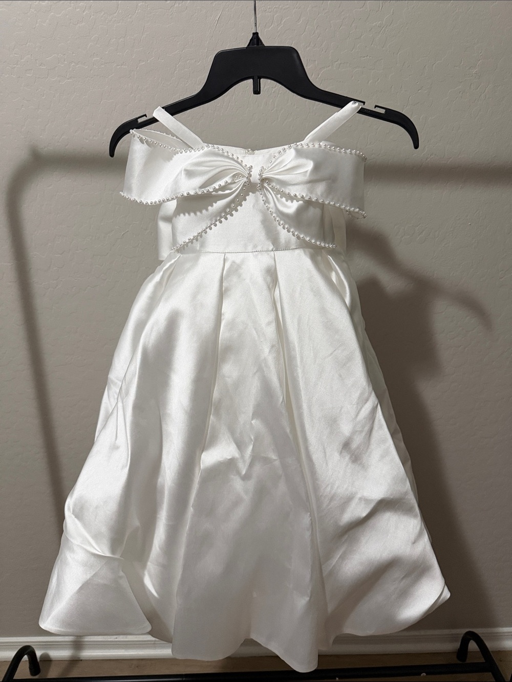 Girls' Ivory Satin Bow-Trim Formal Dress